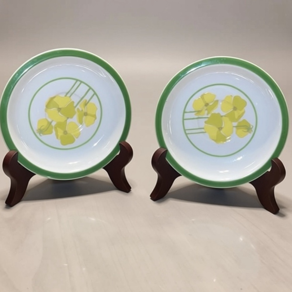 Denby 1974 Dessert Plates Green White and Yellow Portugal set 2 6.25"